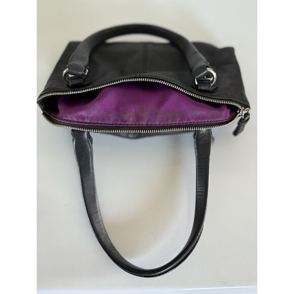 Coach Black Leather Handbag Zipper Purple Interior 10.5”x5”x6” - Picture 13 of 13